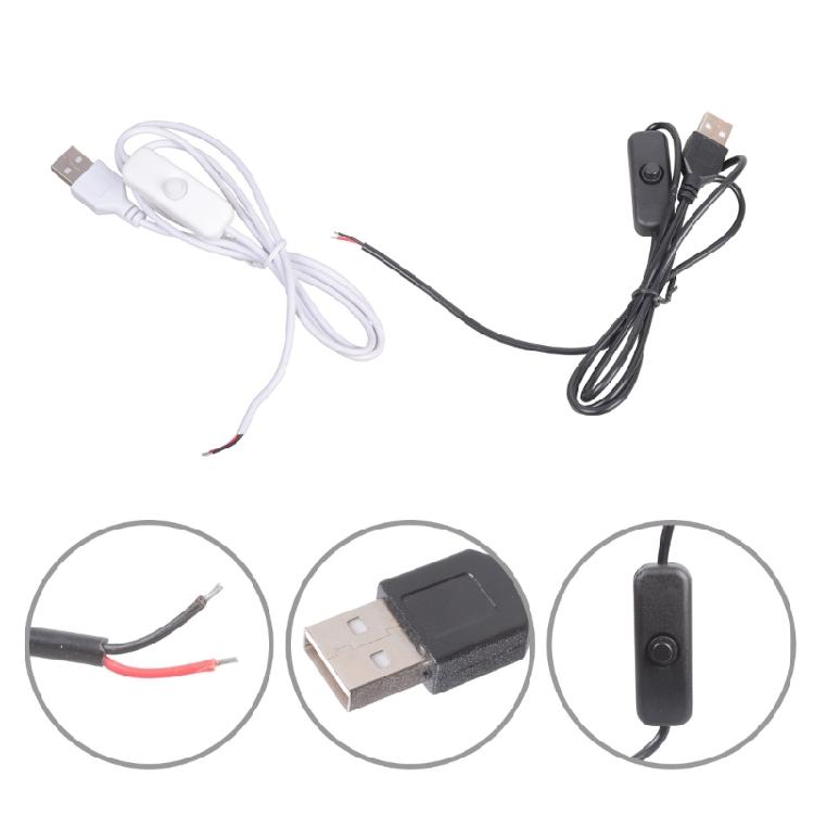 2 Pin Bare Wire USB Power Cord 22AWG Tinned Tip with Switches 5V/1A Support Cable Power Line Plastic Texture for Repair