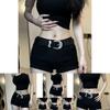 Elegante Cintura Nera da Donna in PU Stile Vintage Americano con Fibbia Decorativa in Strass