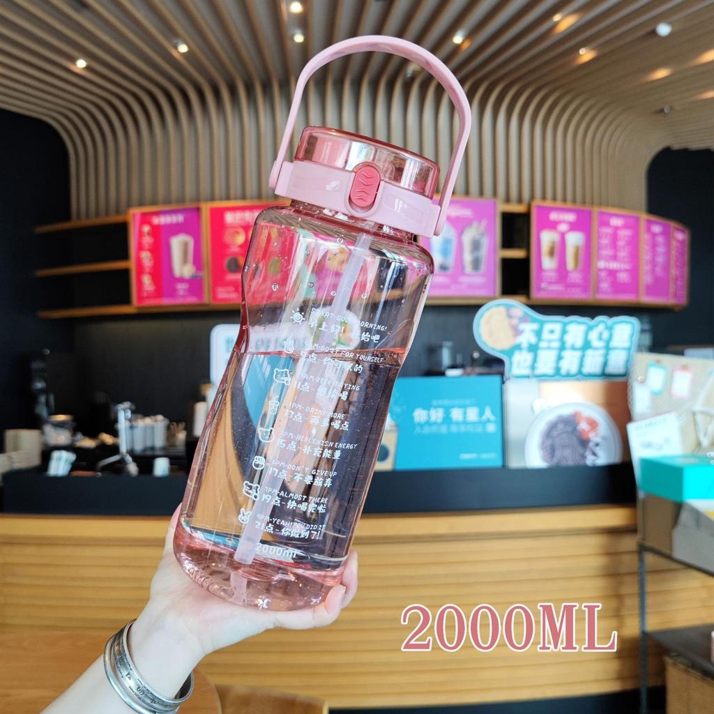 Water Bottle Outdoor Sports Water Bottle Plastic Fitness Water Bottle Extra Large Capacity Kettle with Double Straws