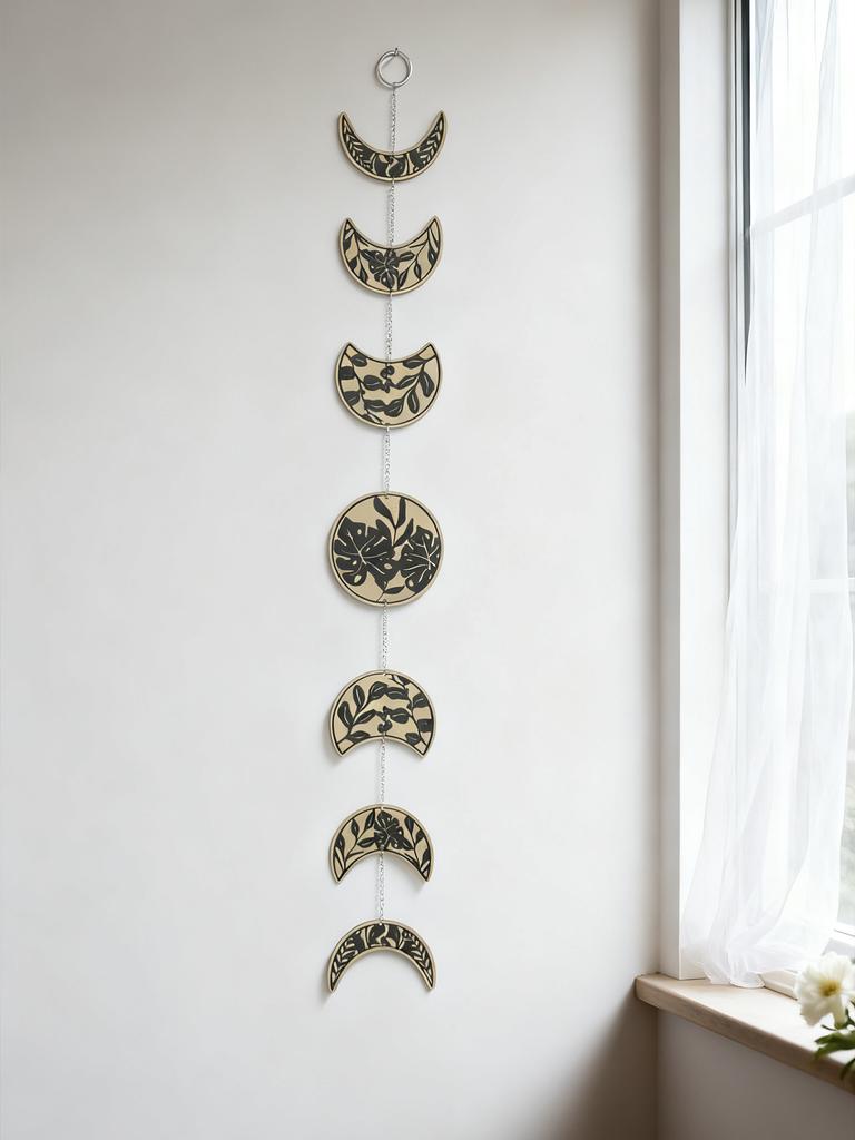 Boho Moon Phase Wall Hanging Decor, Floral Pattern Moon Cycle Art Ornaments, Spiritual Home Decor for Living Room & Bedroom Gift