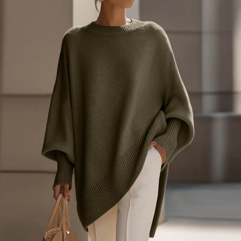 Dámský ležérní volný pletený svetr s kulatým výstřihem