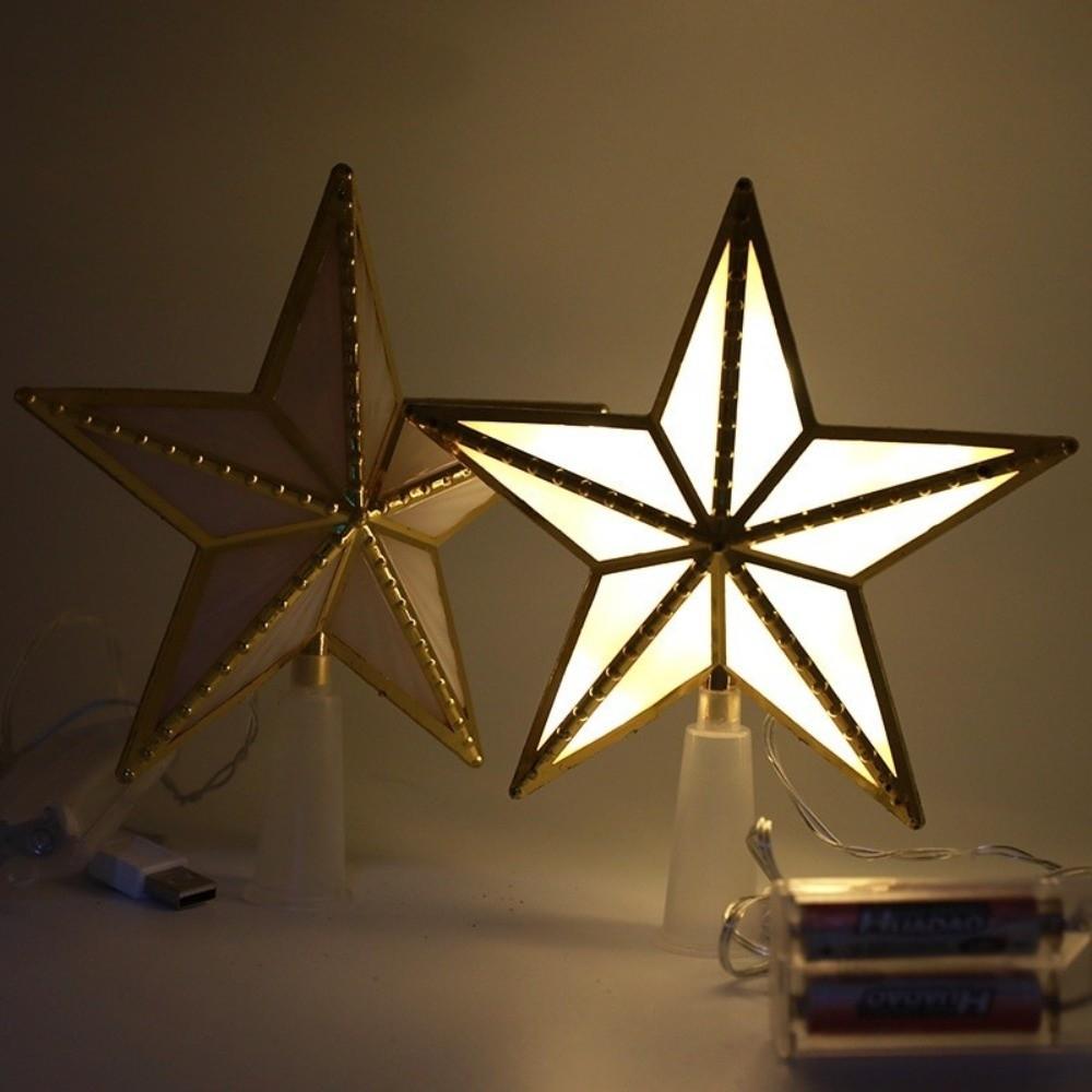 Glitter Shining Christmas Tree Topper Five-pointed Star Glowing Star Light  Home Decor