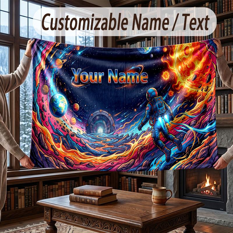 Weltraum Kosmisches Thema Decke Benutzerdefinierter Name Text Personalisierte Decke Weich Gemütlich Decke für Zuhause Sofa Bett