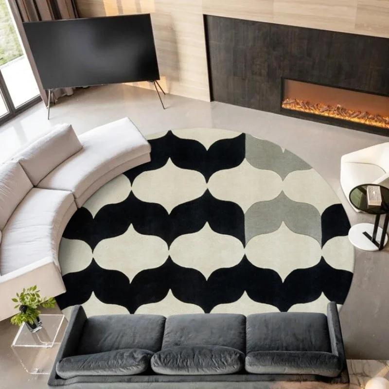 Minimalist Geometry Round Carpet Fluffy Soft Living Room Decor Light Luxury Circle Rugs for Bedroom Large Area Round Study Mat