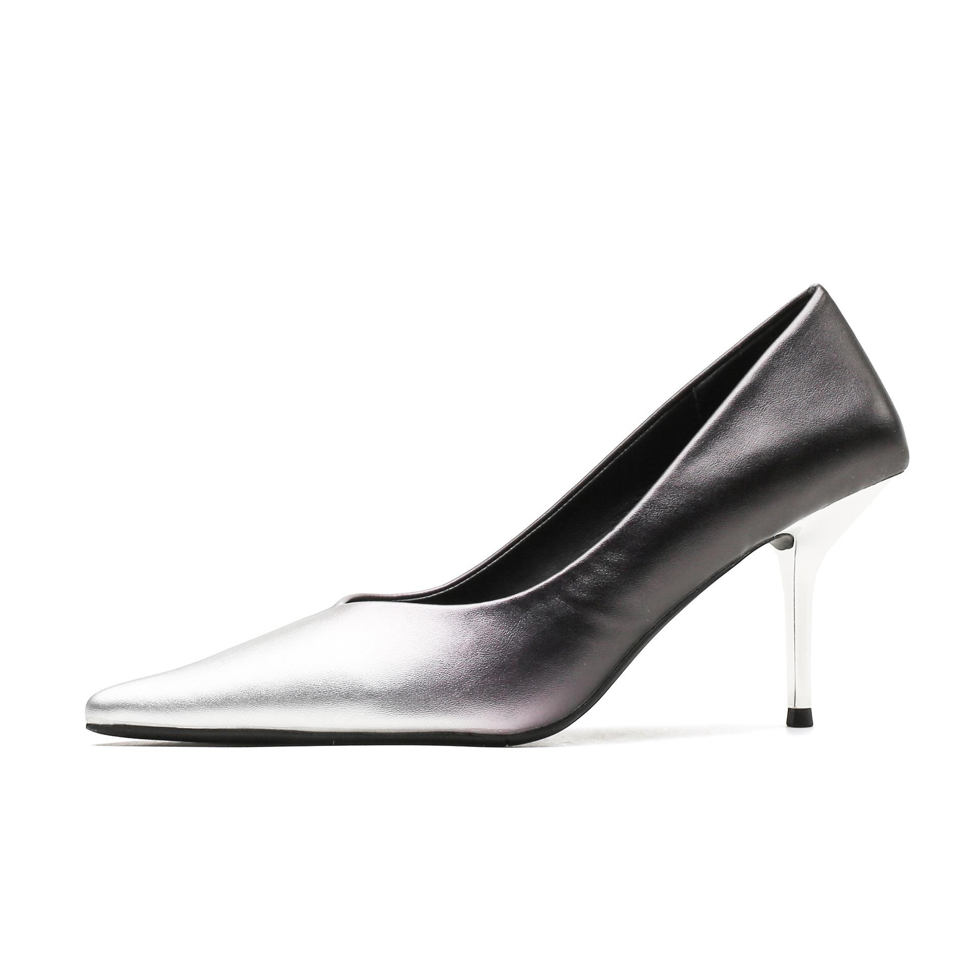 

ins high sense shallow mouth not tired feet high heels women s thin heels 2025 spring new pointed temperament versatile single shoes 39 серебряный