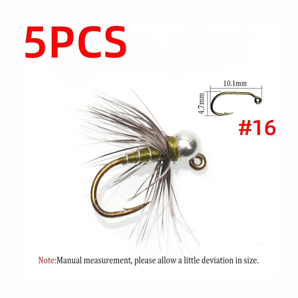 

5 шт., джиг-нимфа, вольфрамовая бусина, гризли, джиг-крючок, быстро тонущие рыболовные мушки, приманки для ловли форели, приманки #14 #16