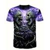 Plus Size Men's 3D Glow Skull & Flames Graphic Print T-shirt Funky Short Sleeve Tees For Summer, Halloween Men's Clothing