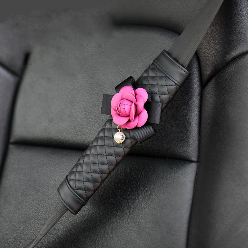 

2 шт., чехол для ремня безопасности автомобиля с цветком камелии, чехол из искусственной кожи, наплечная накладка для автомобиля, чехол для ремня безопасности, автомобильные аксессуары для женщин