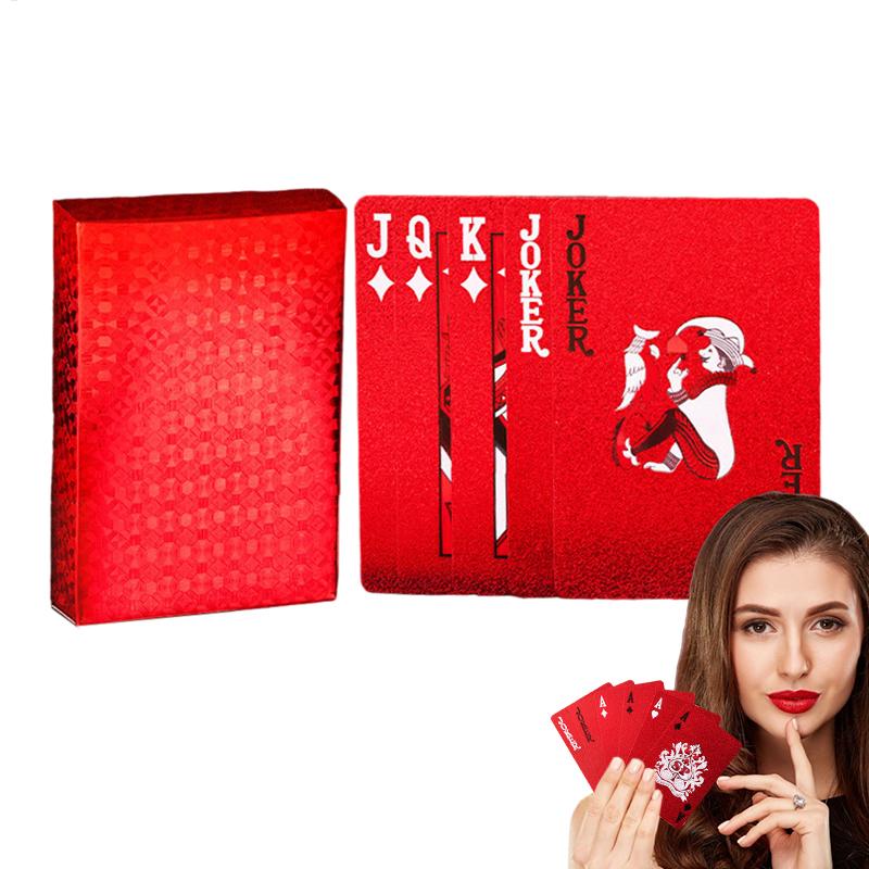 Red Playing Cards PVC Poker Waterproof Washable Parker Rustic Gold Creative Thickened Card Games for Pool Games Travel