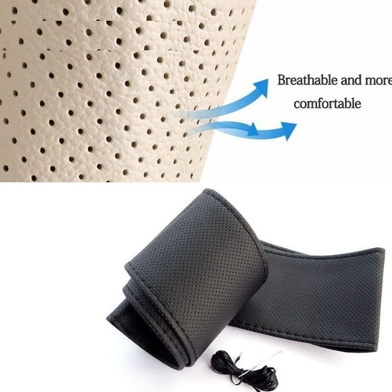 38cm Microfiber Car Steering Wheel Cover Soft Leather Braid On The Steering-Wheel with Needle Thread DIY Car Decoration