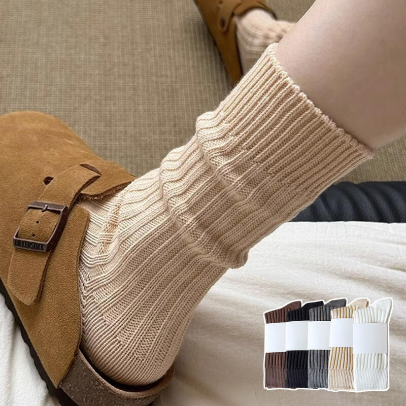 Ballet Loose Fit Long Compression-Free Knit Daily Socks R277 beige