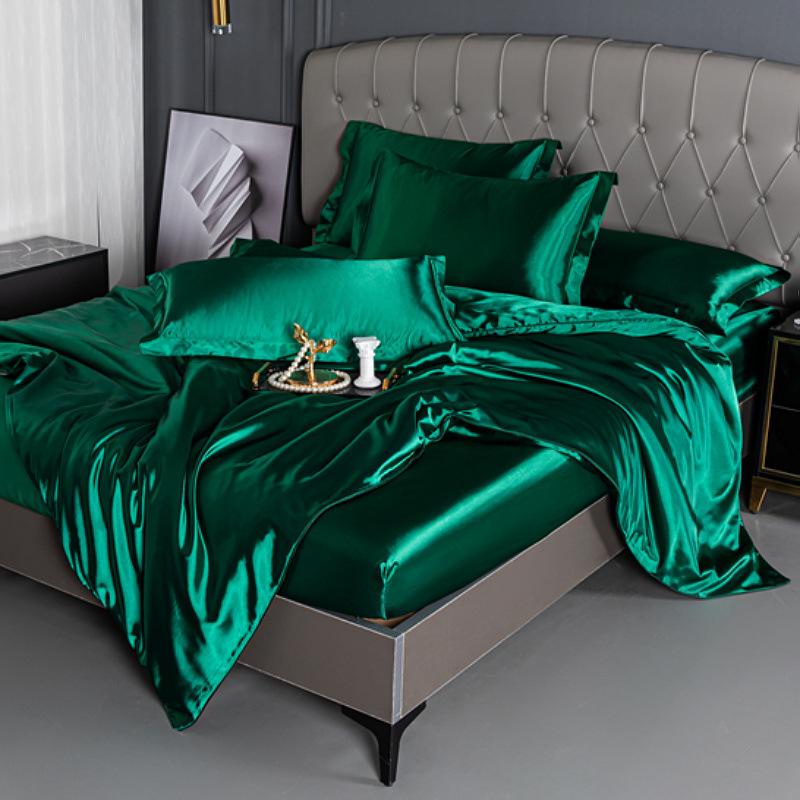 Summer double-sided ice silk mattress four-piece set silky smooth and cool silk three-piece set bed sheet quilt cover light luxury bedding cool