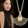 Chic Droplet Design Scallop Pearl Necklace In Fashionable Coffee Gold For Trendy Women