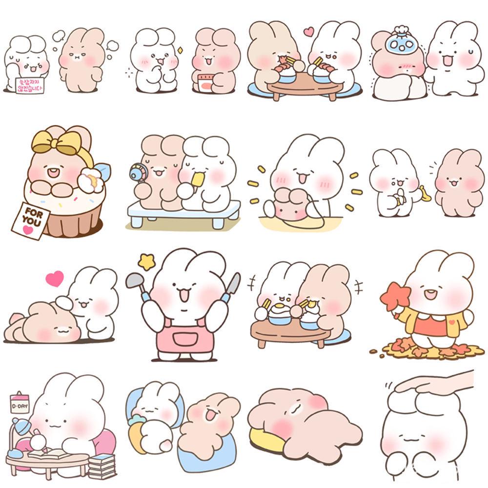 50 Sheets Happy Rabbit Cartoon Journal Stickers - Cute DIY Phone Decor