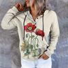 Dámská ležérní móda svetr s dlouhým rukávem a kapucí s květinovým potiskem