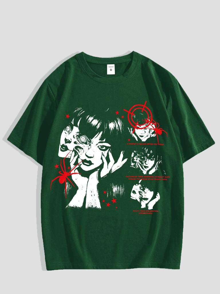 Grafisches Herren-T-Shirt - Lässiges & Lockeres Dark Academia Kurzarm-T-Shirt Übergroße Baggy Tops T-Shirt Schwarz