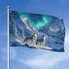 2D Door Banner, 1pc Multi-Size Optional, Polar Wolf and Northern Lights Flag - Special Polyester Outdoor Banner Featuring Majestic Wolves, Snow-covere