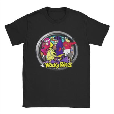Vintage Cartoon Movie Tshirt Mens 100Cotton Tops Novelty Wacky Races Round Neck Short Sleeve