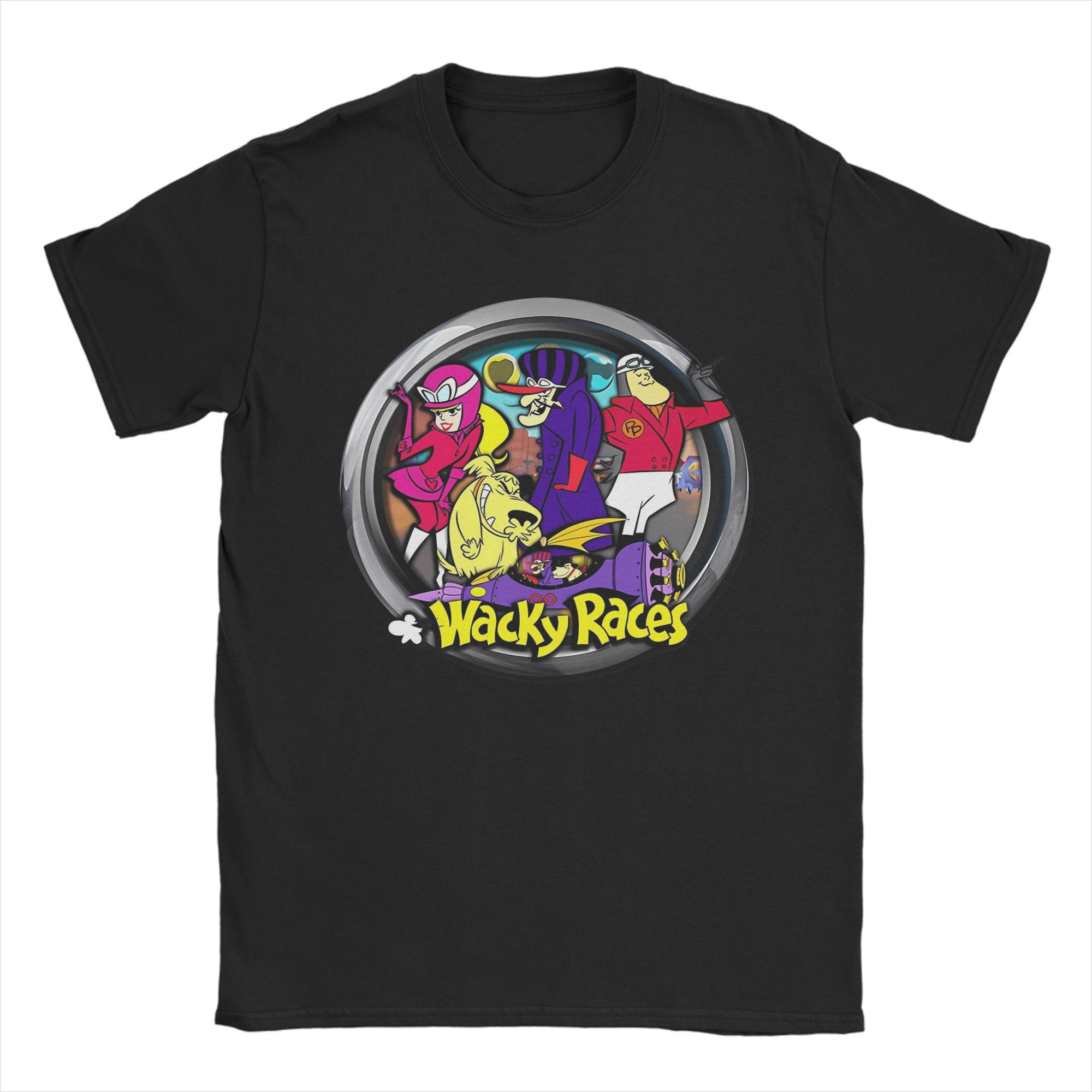 

Vintage Cartoon Movie Tshirt Mens 100Cotton Tops Novelty Wacky Races Round Neck Short Sleeve - Men s Summer Cotton Graphic Tee 5XL різнокольоровий