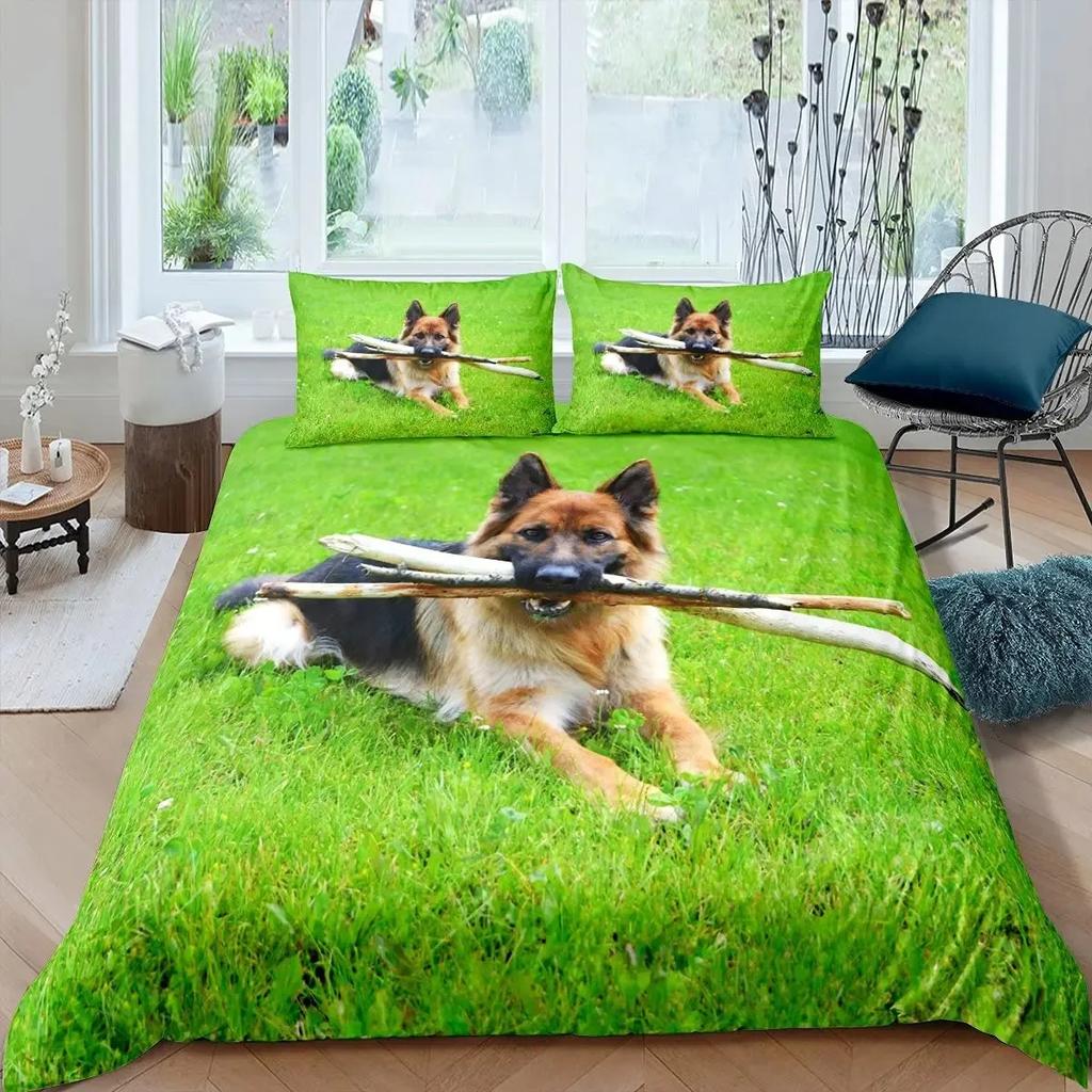 German Shepherd Duvet Cover Set Police Dog Comforter Cover Full King Size for Boys Animals Bedding Set Puppy Dog Bedspread Cover