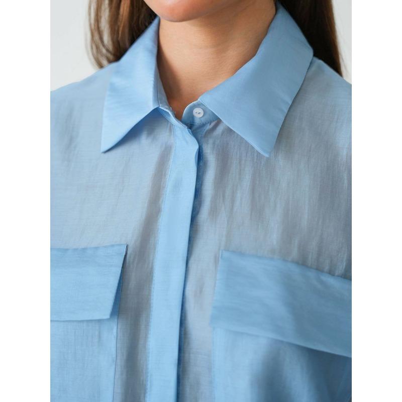 Women S Long Sleeve Lapel Sheer Tencel Blend Shirt For Commute