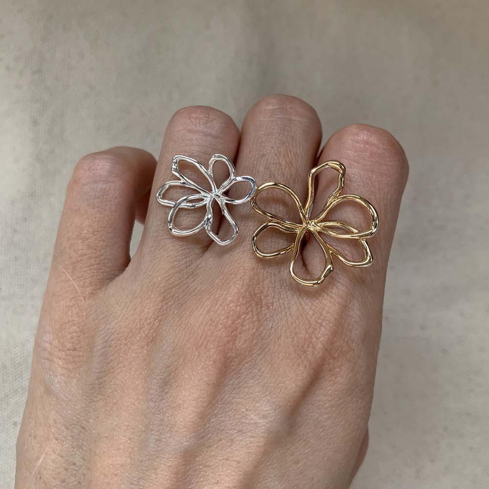 Exaggerated Silver Sunflower Finger Circle Irregular Open Hollow Out Ring  Banquet