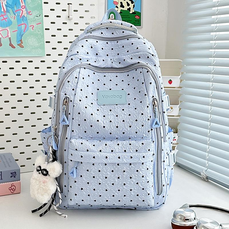School Bag New High-value Fresh College Style Polka Dot Make-up Bag Junior High School Students Lightweight Travel Backpack