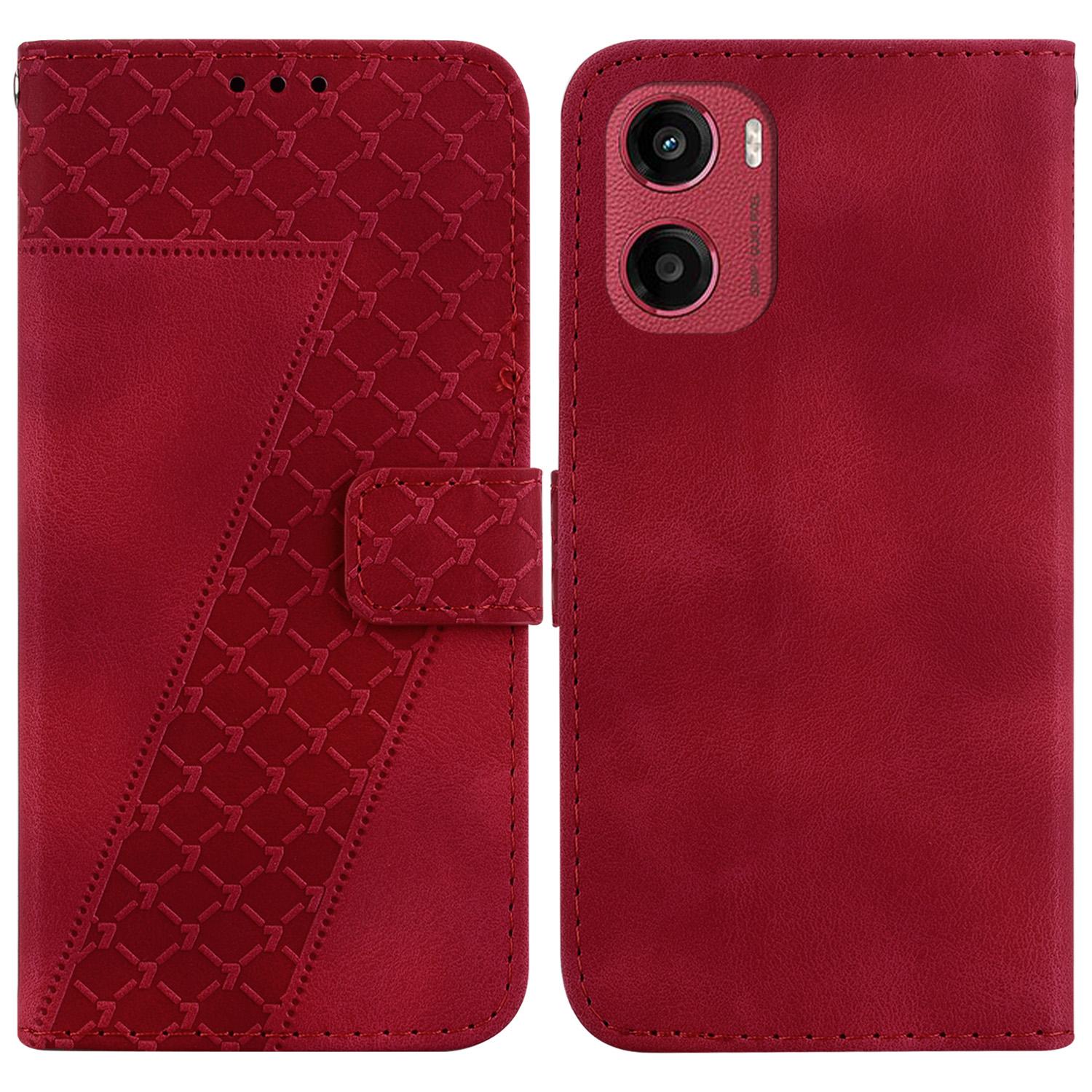 

For Motorola Moto G05 4G/E15 4G Stand Case 7-Shaped Pattern Imprint Leather Phone Cover Red
