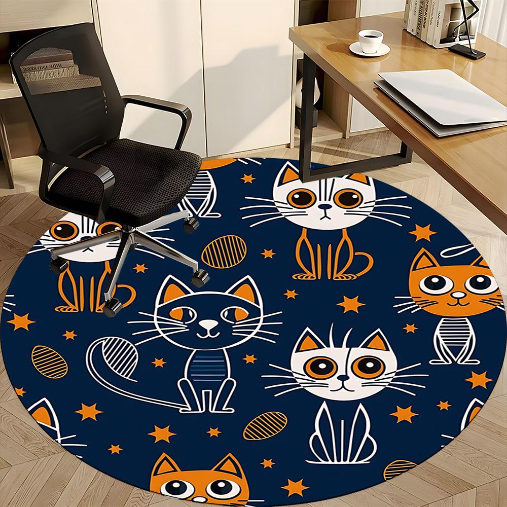 1pc Cat Pattern Carpet for Office Non Slip, Round Carpet, Soft & Comfortable, Carpet for Office, Lightweight Round Floor Mat