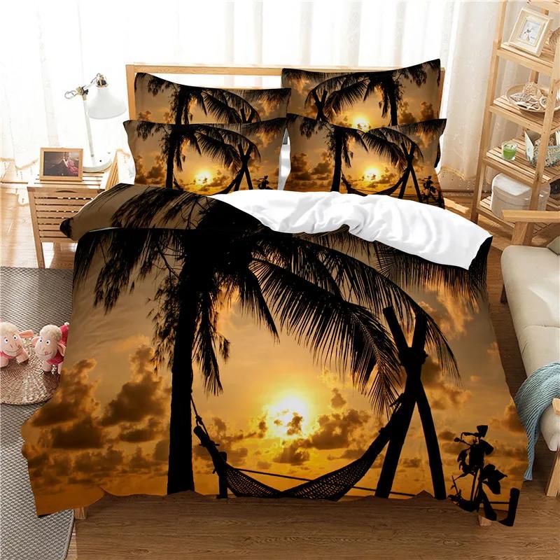 3D Printed Cotton Duvet Cover Sets Seascape Home Textile Kids, Adults Bed Set Queen Size Duvet Cover With Pillowcase Bedclothes