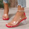 Fashion Crystal Sandals Summer New Square Head Transparent Strap Rivets Metal Chain Anti-slip Wear-resistant High Heels