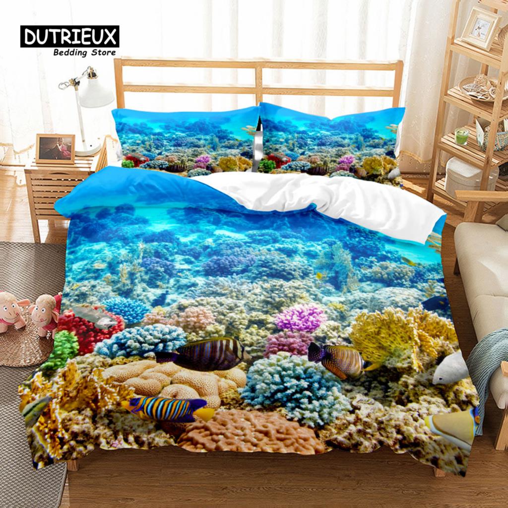 Marine Lives 3D Colorful Turtle Duvet Cover Set, Fashion Bedding Set, Soft Comfortable Breathable Duvet Cover