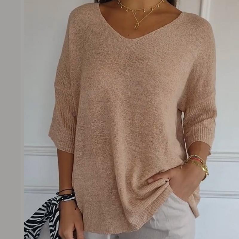 

QICED женские модные повседневные однотонные принты осень-зима с длинными рукавами и v-образным вырезом свободные свитера XXL бежевый