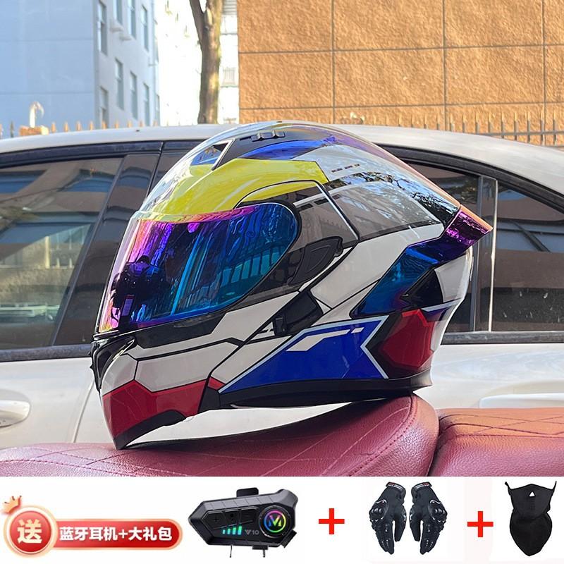 Full Face Motorcycle Helmet With Dual Visor Winter Warm Lining Bluetooth Slot Scooter Riders Men Women All Season
