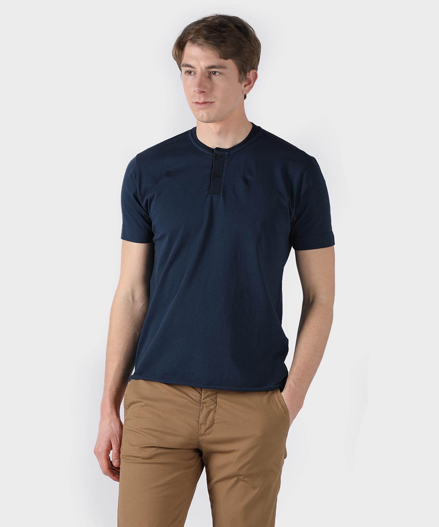 Panicalle Round Button Neck T-Shirt 4 Colors Charcoal/S