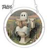 Elegant Halloween Glass Effect Ornament Acrylic Suncatcher Jigsaw Puzzle Set, Spooky Ghost Floral Meadow Window Hanging with Metal Sturdy Frame Decor