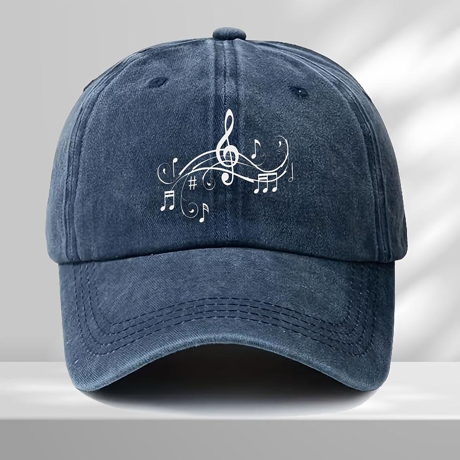 Vintage Music Note Trucker Cap  Adjustable Snapback Baseball Hat for Men  Women Black with White Musical Design