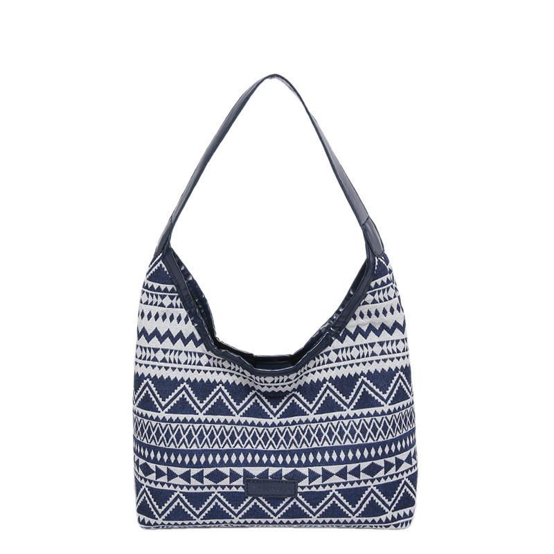 Fashionable Women s Canvas Shoulder Bag With Trendy Asian Design And Quality Material Model 2 Dark Blue