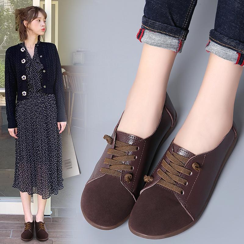 Women's Flats Loafers Leather Driving Shoes Moccasins Comfort Casual Nurse Shoes for Mother plus size