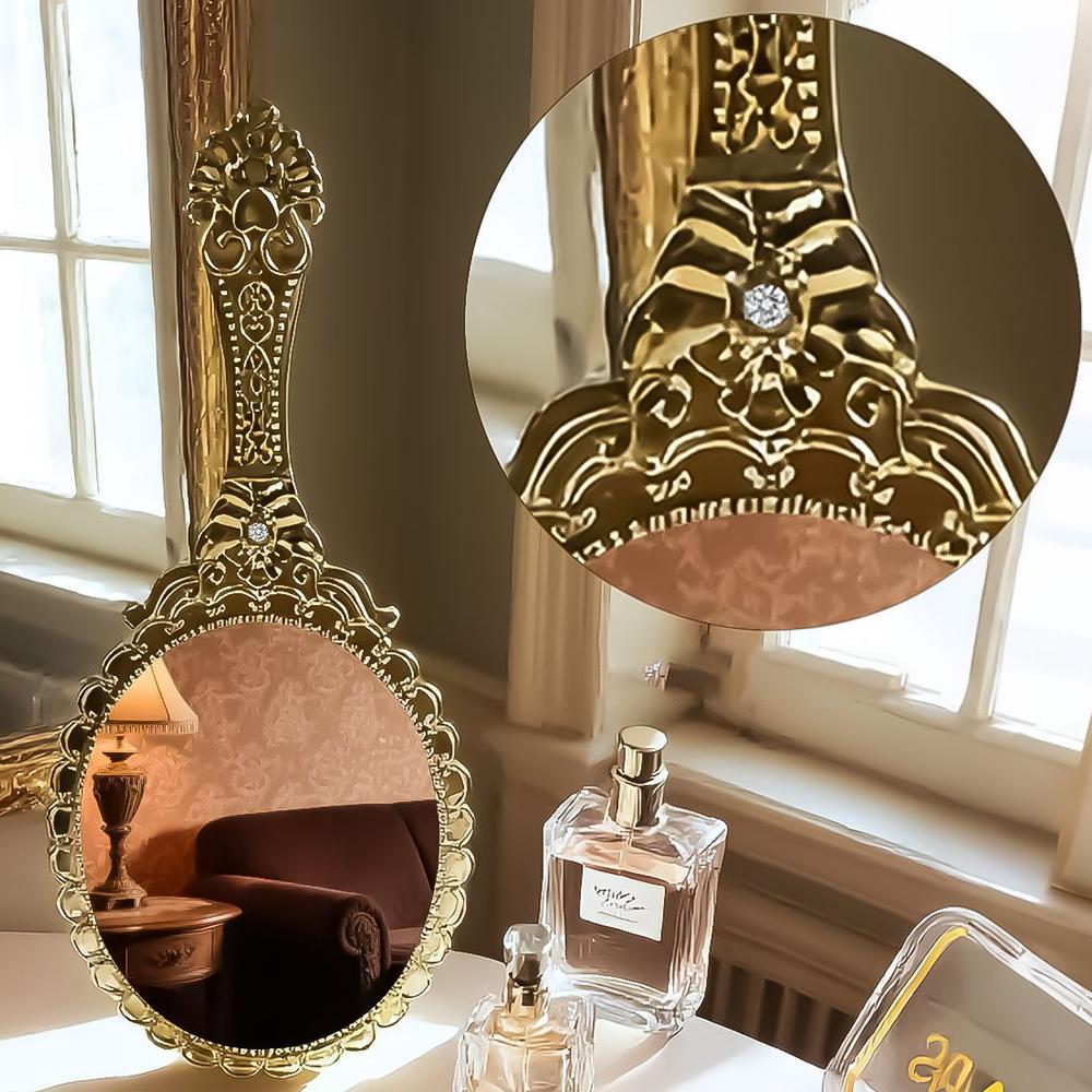 Vintage European Handheld Makeup Mirror Luxury Embossed Flower Hand Mirror Portable Cosmetic Mirror Vanity Tools for Women Gift
