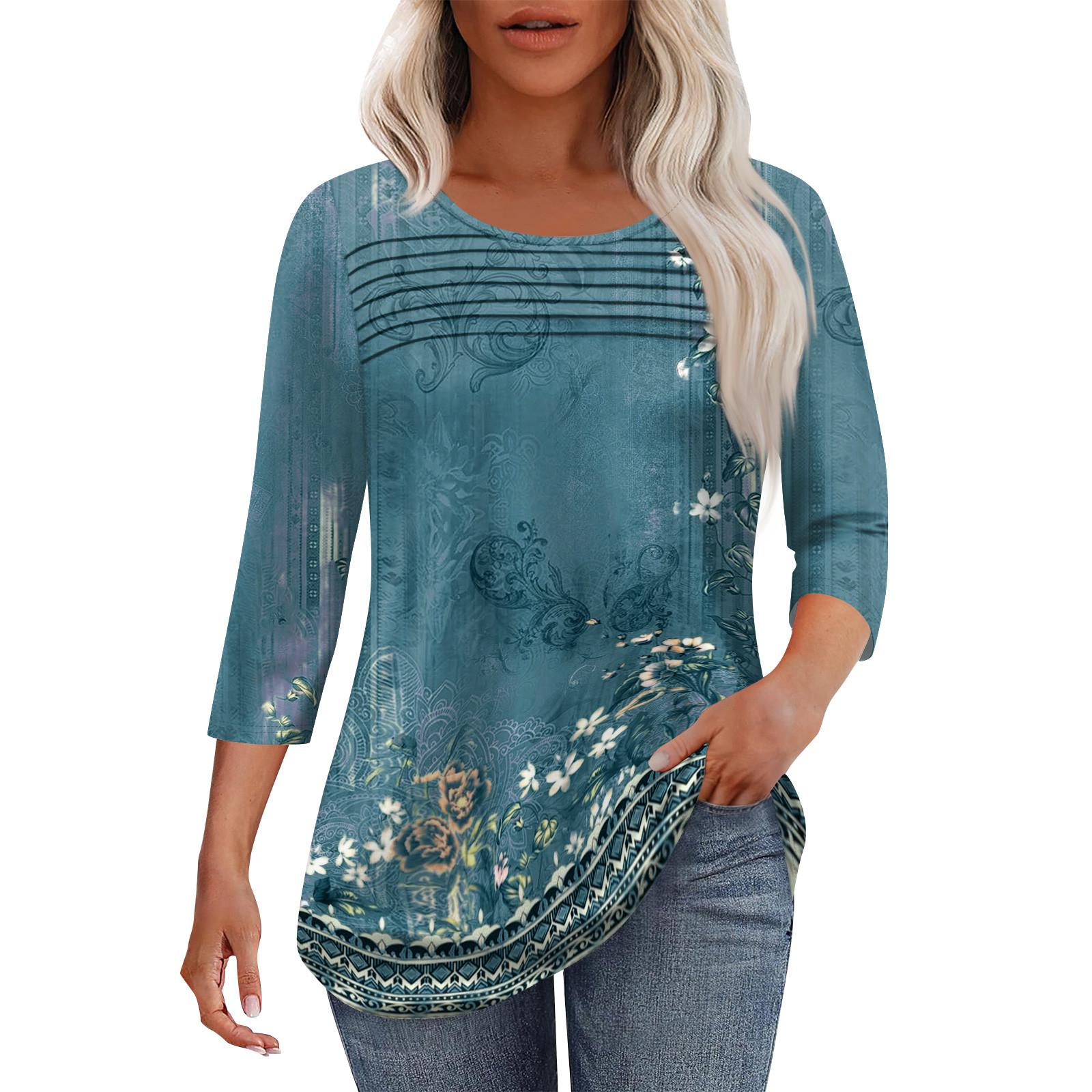 

Жіноча модна плісирована верхня частина з рукавами 3/4 і круглим вирізом XL