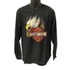 Harley-Davidson schwarzes Langarm-T-Shirt - herrschaftlicher weißer Kopfadler zerrissen klassisches orangefarbenes Logo-Aufdruck-Design