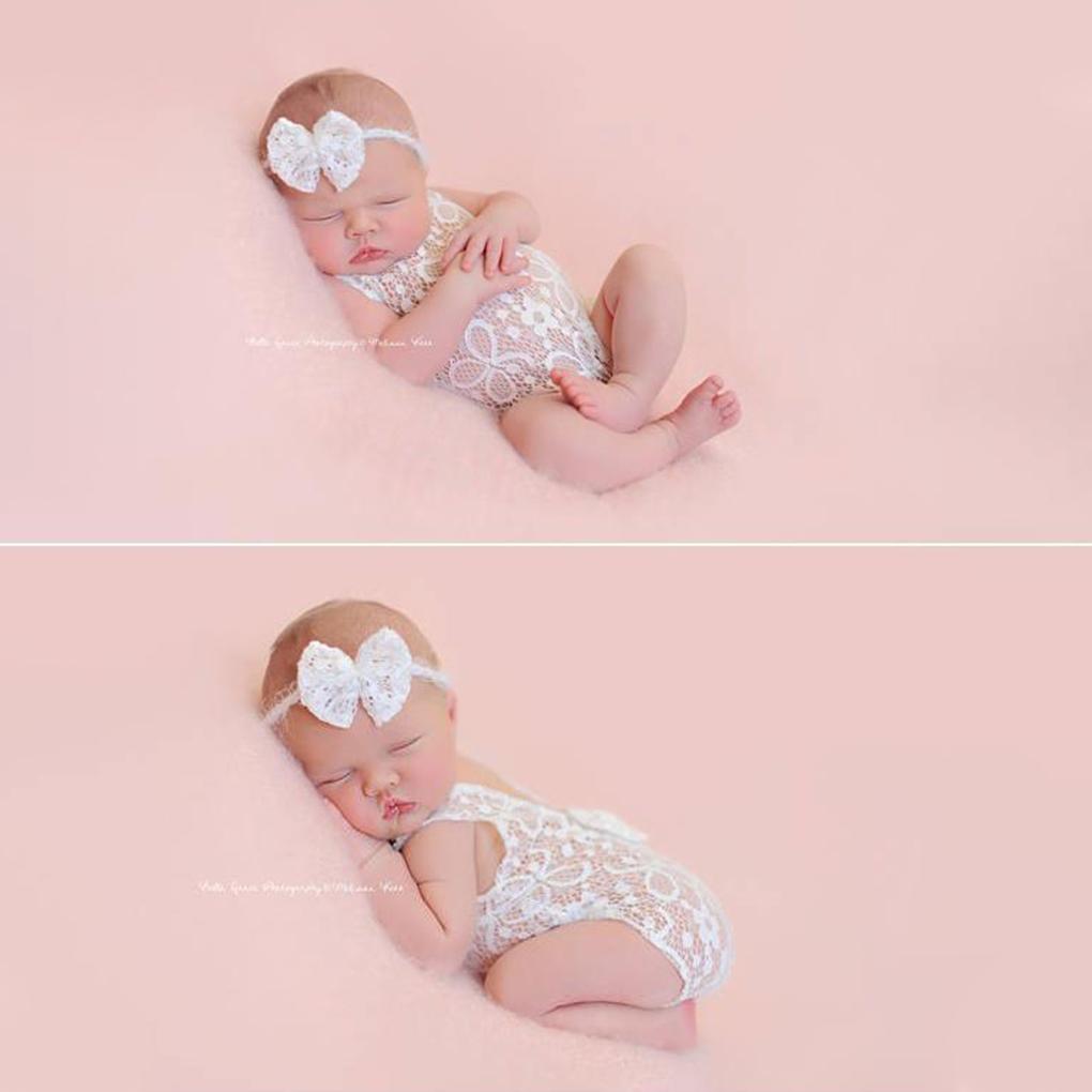 Newborn Photography Props Baby Cute Lace Outfit Headband Girl Children Solid Color Photo Costume Birth Accessory