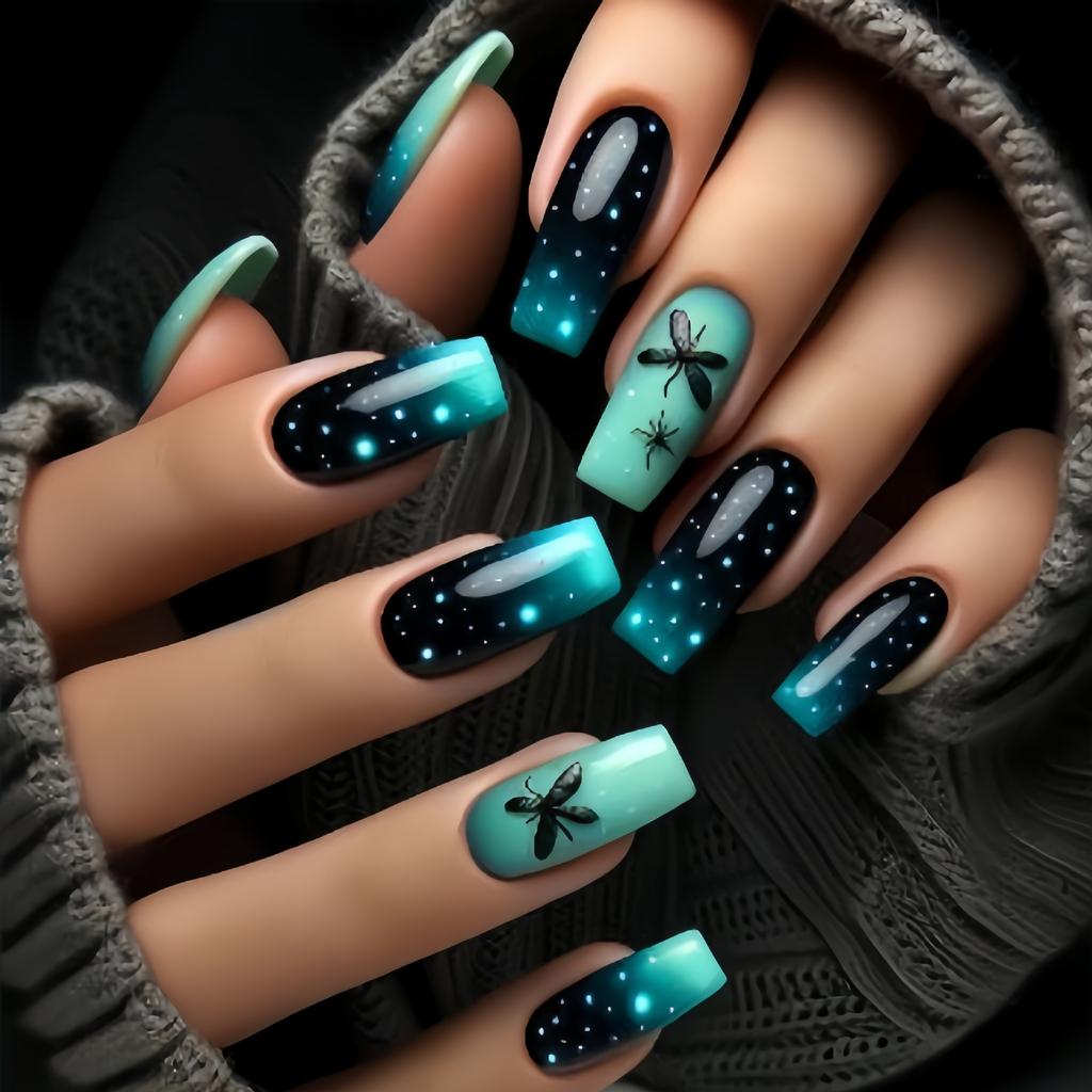 Summer Sweetheart Handmade Short Coffin Press On Nails Dreamy Stars Moon Colorful Cute Fake Nails For Girls