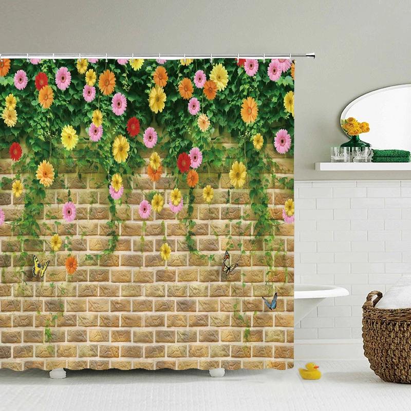 Flower Landscape Lavender Shower Curtains Bathroom Decor Bath  Purple Curtains Waterproof Polyester Fabric 12 Hooks Set Mat W90xH180cm