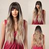 Long Water Wave Synthetic Wigs with Bangs Natural Ginger Brown Loose Curly Wavy Wig for Black White Women Heat Resistant Daily