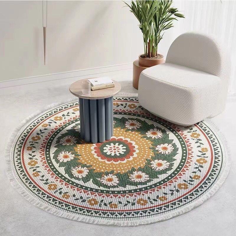 Nordic Round Carpet Rugs Boho Ethnic Mandala Tassel Carpet for Living Room Cotton Linen Big Floor Rug Modern Classic 90cm Mats