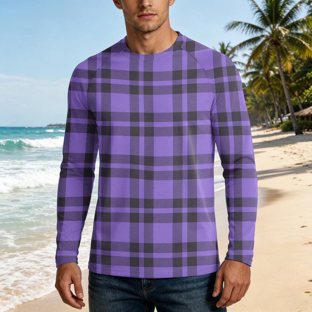 Men Long Sleeve UPF 50 Plus Sun Protection Shirt Outdoor Sports Fishing Casual Top Lightweight Breathable Quick Dry Crewneck Plaid Design