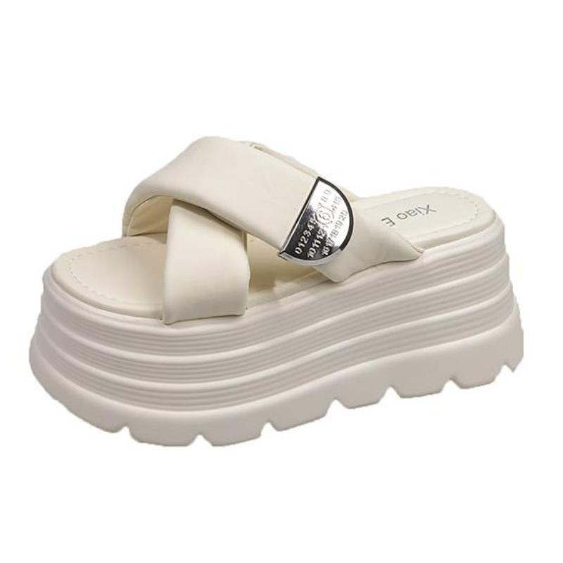Fashion Summer Chunky Sandals Women's Thick Bottom Wedge Heels Slides 8CM High Heels Platform Leather Casual Beach Flip Flops Woman