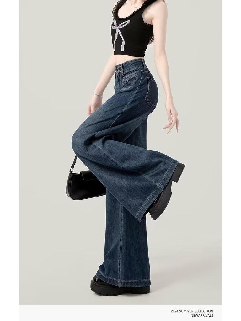 Women's Wide-Leg Jeans, Loose Fit, Plus Velvet, Spring/Winter, Plus Size, Drape Straight-Leg, Floor-Length (2024 Style)